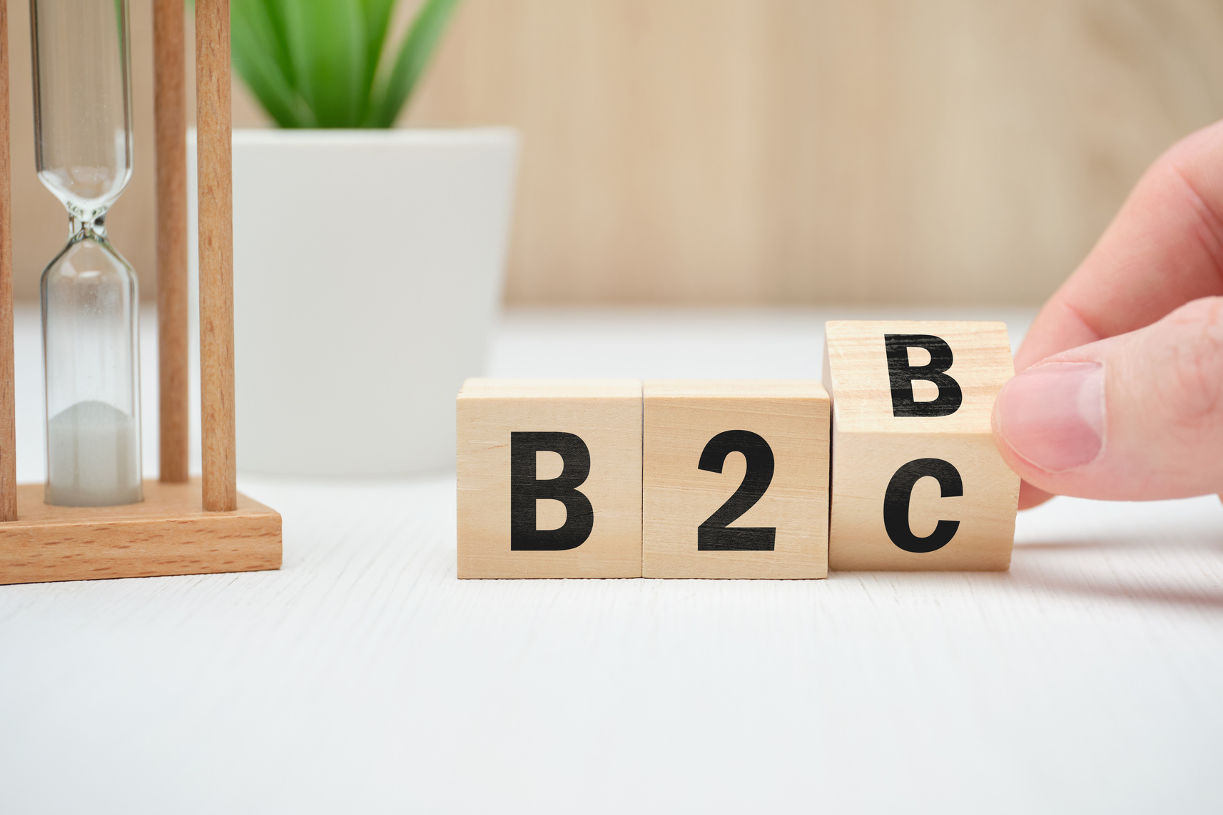 Business model concept b2b and b2c on wooden blocks.